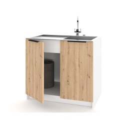Szafka Kuchenna pod zlew Stojąca KIRA Biała Dąb Artisan 80cm Cichy Domyk