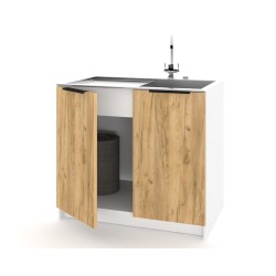 Szafka Kuchenna pod zlew Stojąca KIRA Biała Dąb Craft 80cm Cichy Domyk