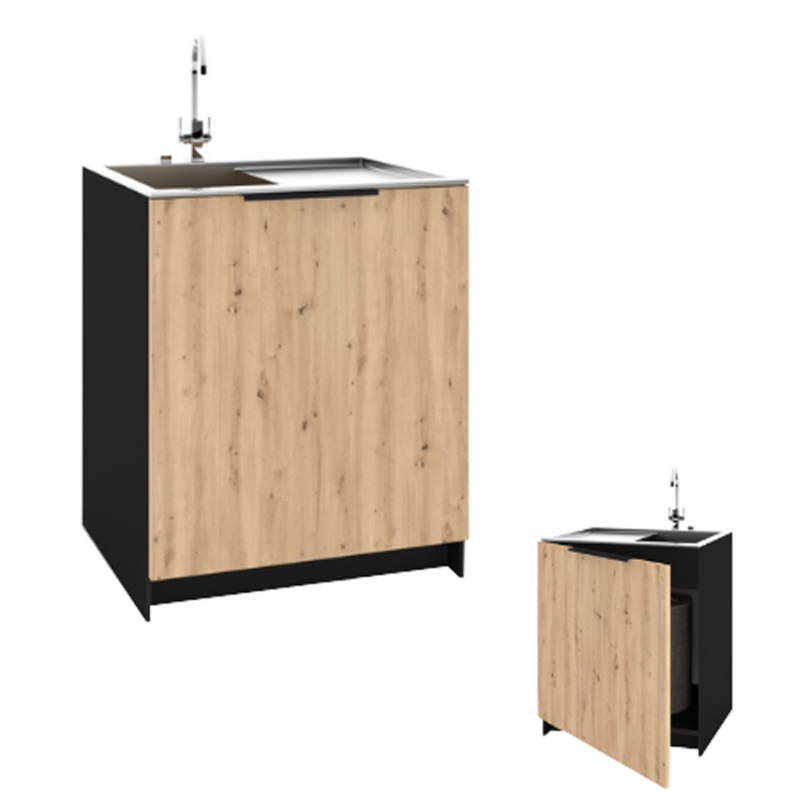 Szafka Kuchenna pod zlew Stojąca KIRA Czarna Artisan 60cm Cichy Domyk