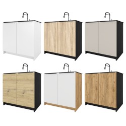 Szafka Kuchenna pod zlew Stojąca KIRA Czarna Dąb Craft 80cm Cichy Domyk