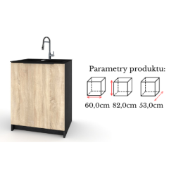 Szafka Kuchenna pod zlew Stojąca KIRA Czarna Sonoma 60cm Cichy Domyk
