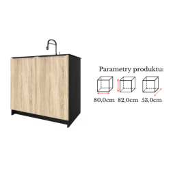 Szafka Kuchenna pod zlew Stojąca KIRA Czarna Sonoma 80cm Cichy Domyk
